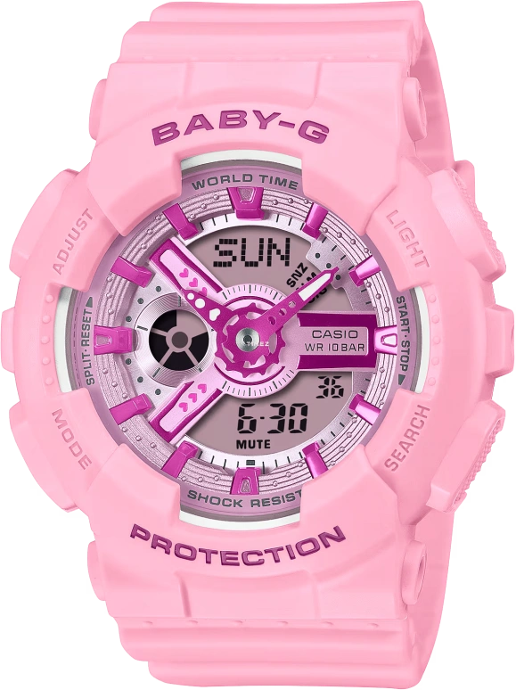 Casio,BA-110 43.40x46.30mm,43.40x46.30mm,Resin,Pink,Quartz,Countdown,Chronograph,Month,Date,Hardlex,Round,BA110YK,BA110YK-4A