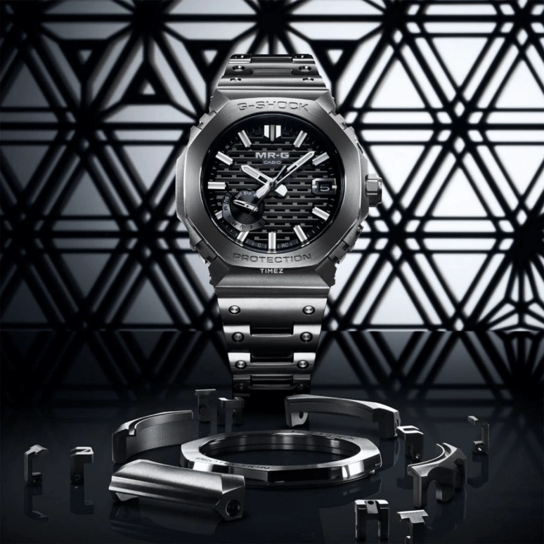 Casio,MR-G 49.50x44.40mm,49.50x44.40mm,Titanium,Cobalt Alloy,Black,Quartz,Date,Day,Retrograde,Anti-magnetic,Sapphire,Crystal Glass,Octagon,MRGB2100D,MRGB2100D-1A