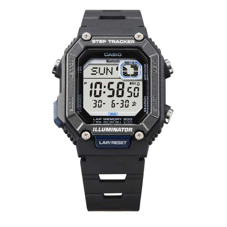 Casio,DIGITAL 46.20x41.30mm,46.20x41.30mm,Resin,Grey,Quartz,Countdown,Chronograph,Month,Date,Plexi,Glass,Square,WSB1000,WSB1000-1AV