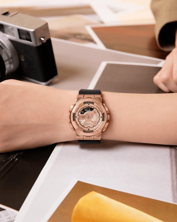 Casio,G-SHOCK 46x42mm,46x42mm,Resin,Stainless Steel,Pink Gold,Quartz,Countdown,Chronograph,Month,Date,Hardlex,Round,GMS110PG,GMS110PG-1A
