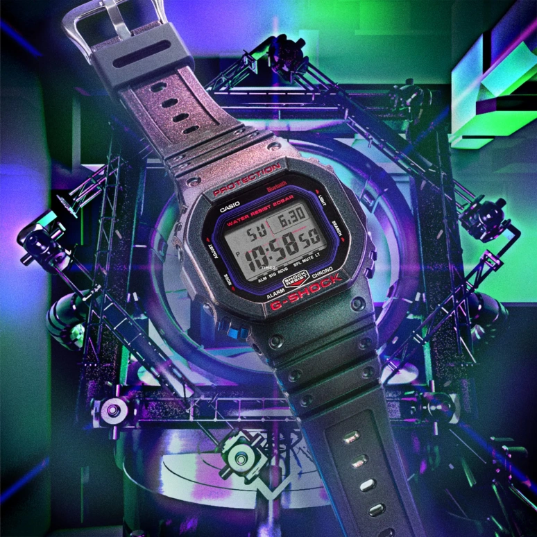 Casio,5600 48.90x42.80mm,48.90x42.80mm,Resin,Purple,Grey,Quartz,Countdown,Chronograph,Month,Date,Hardlex,Square,DWB5600AH,DWB5600AH-6