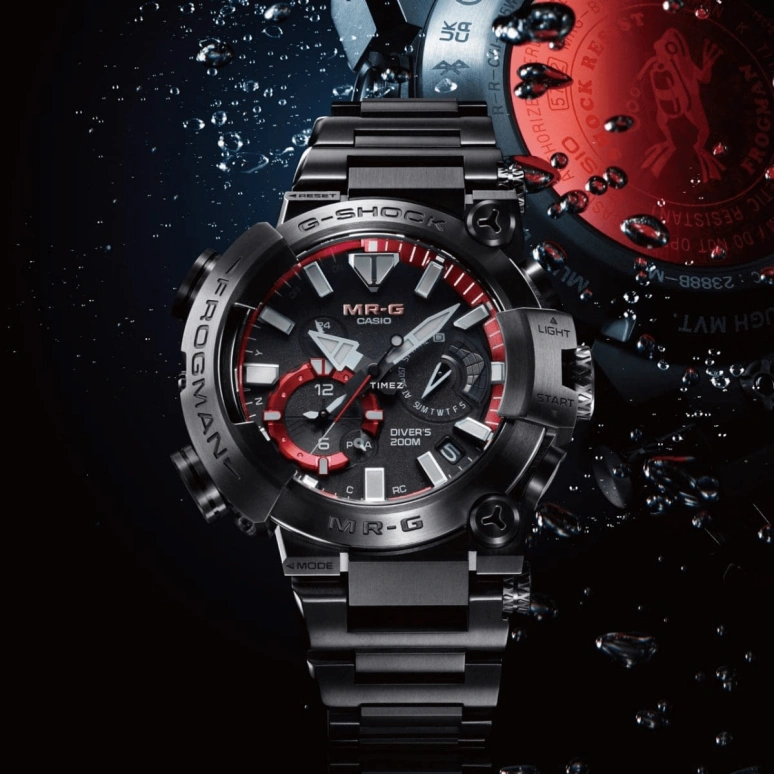 Casio,MR-G 56x49.70mm,56x49.70mm,Titanium,Black,Quartz,Countdown,Chronograph,Month,Date,Sapphire,Glass,Round,MRGBF1000B,MRGBF1000B-1A