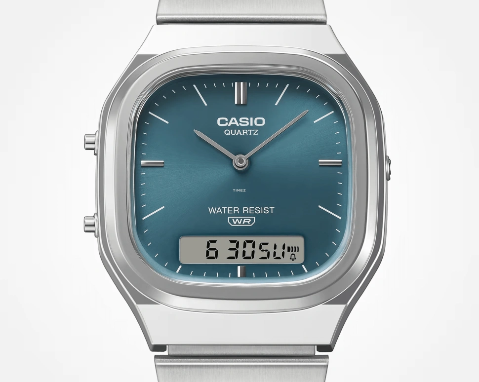 Casio,VINTAGE 40.90x35.80mm,40.90x35.80mm,Resin,Blue,Quartz,Chronograph,Month,Date,Day,Plexi,Glass,Square,AQ240E,AQ240E-3A