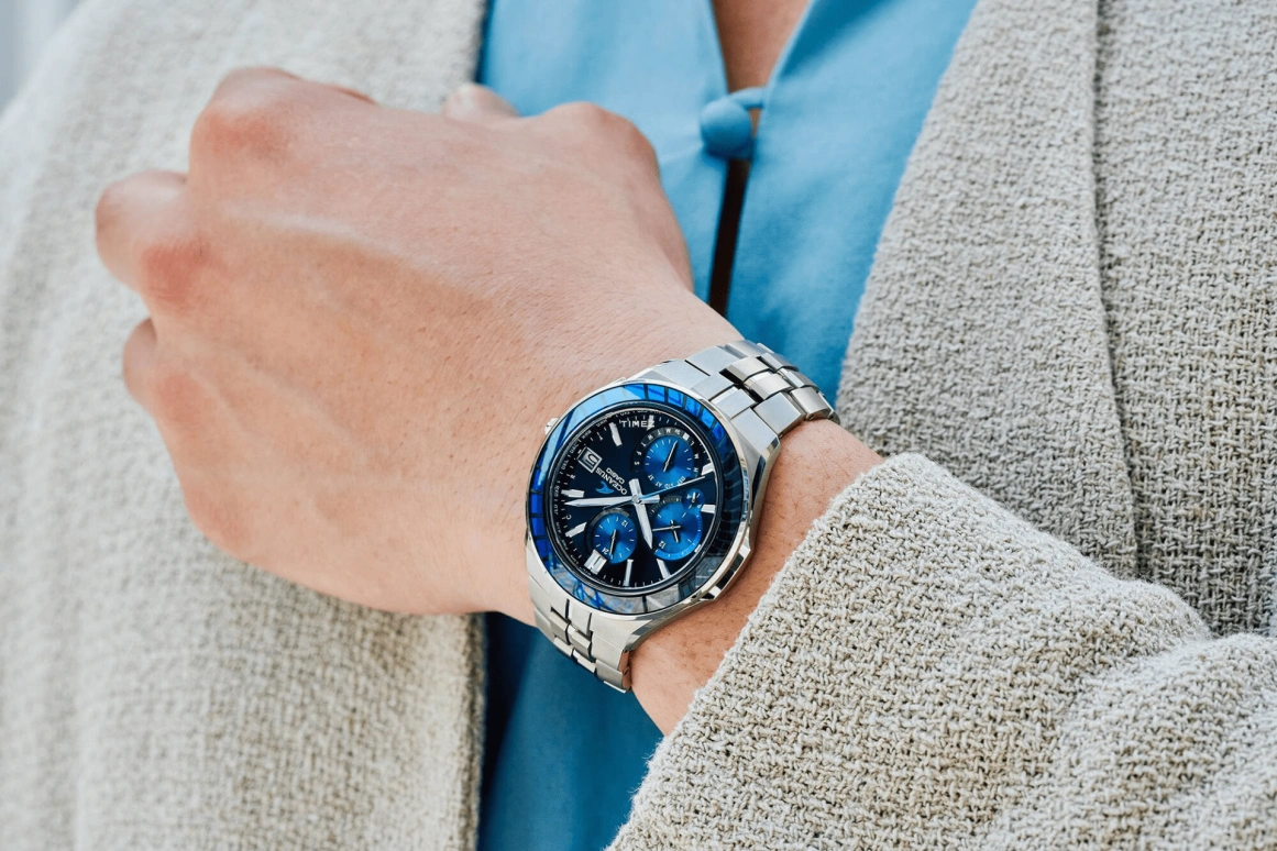 Casio,OCEANUS 48.80x42.30mm,48.80x42.30mm,Titanium,Black,Quartz,Chronograph,Date,Day,World Time,Sapphire,Crystal Glass,Silver,OCWS5000EK1A