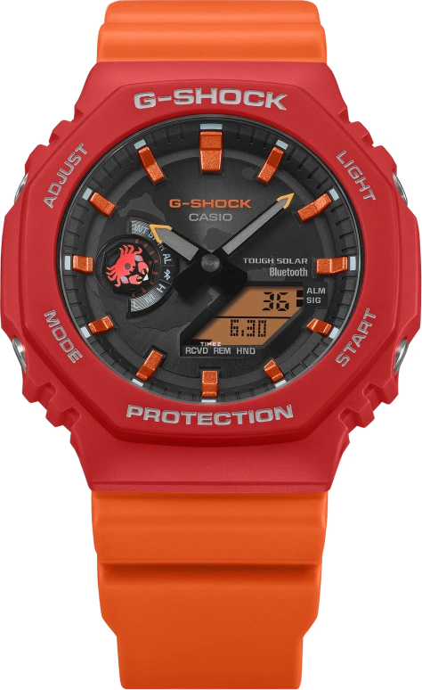 Casio,G-SHOCK 48.50x45.40mm,48.50x45.40mm,Carbon,Bio-sourced,Resin,Red,Quartz,Countdown,Chronograph,Month,Date,Hardlex,Round,GAB2100DF,GAB2100DF-4A