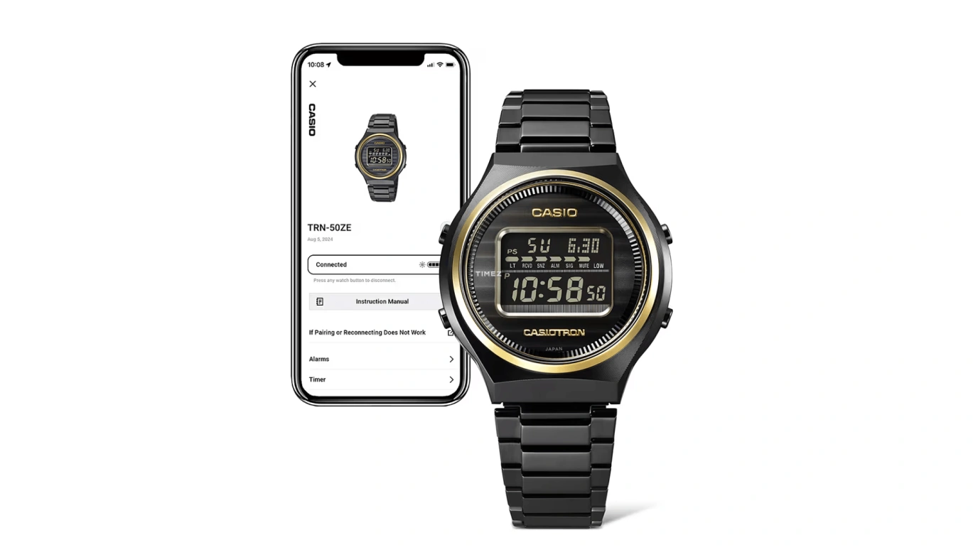 Casio,CASIOTRON 42.70x39.10mm,42.70x39.10mm,Stainless Steel,Black,Quartz,Countdown,Chronograph,Month,Date,Hardlex,Round,TRN50ZE,TRN50ZE-1A