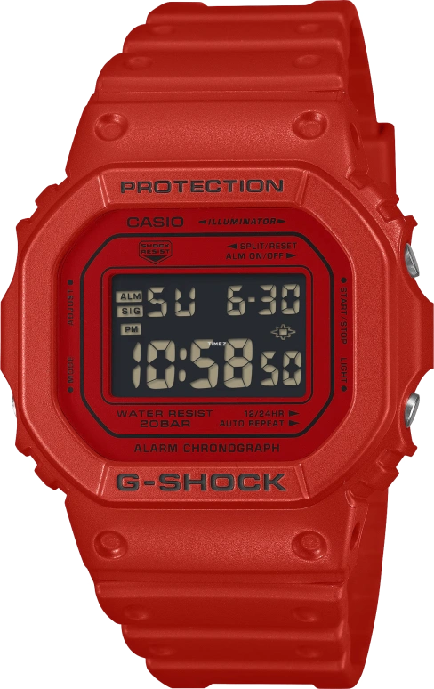 Casio,5600 48.90x42.80mm,48.90x42.80mm,Bio-sourced,Resin,Red,Quartz,Countdown,Chronograph,Month,Date,Hardlex,Square,DW5600RRB,DW5600RRB-4