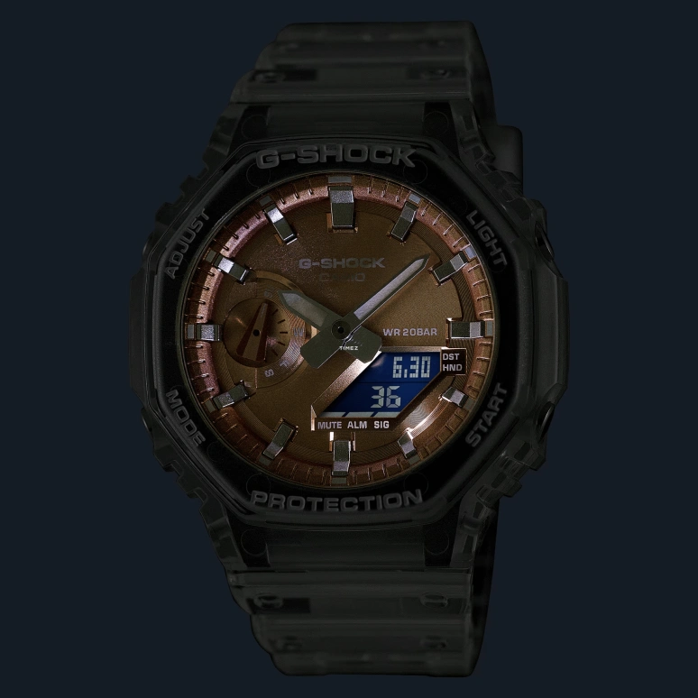 Casio,G-SHOCK 48.50x45.40mm,48.50x45.40mm,Carbon,Resin,Rose Gold,Quartz,Countdown,Chronograph,Month,Date,Hardlex,Octagon,GA2100BM,GA2100BM-7A5