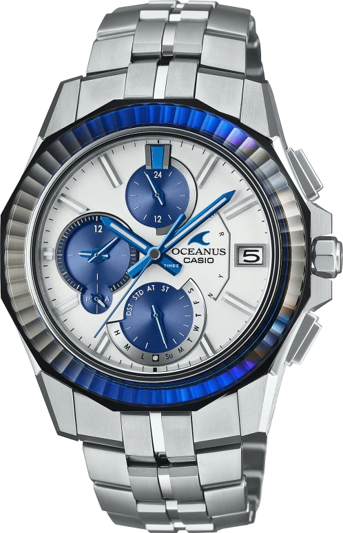 Casio,OCEANUS 47.10x42.50mm,47.10x42.50mm,Titanium,Dual,Blue,White,Quartz,Chronograph,Date,Day,Dule Time,Sapphire,Crystal Glass,Round,OCWS6000PB7A