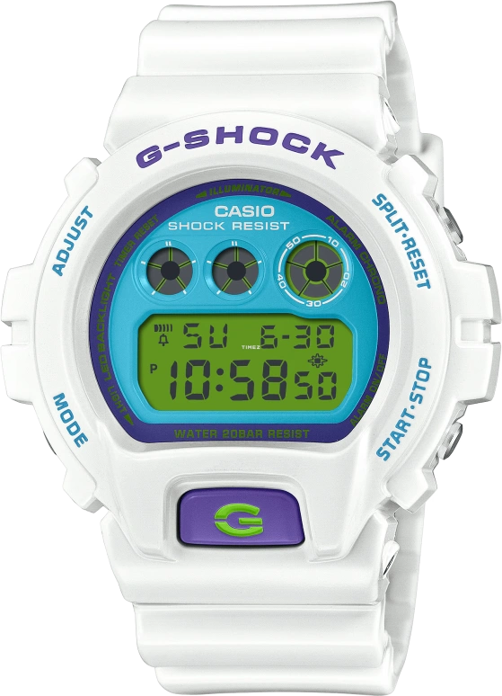Casio,G-Shock 6900 53.20x50mm,53.20x50mm,Bio-sourced,Resin,Blue,Green,Quartz,Countdown,Chronograph,Month,Date,Hardlex,Round,DW6900RCS,DW6900RCS-7