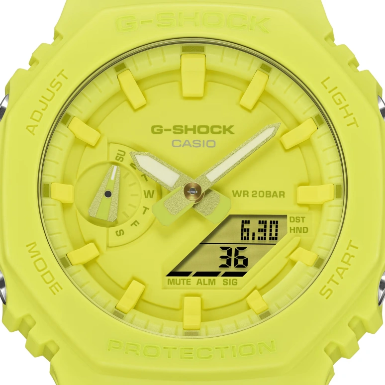 Casio,G-SHOCK 48.50x45.40mm,48.50x45.40mm,Carbon,Bio-sourced,Resin,Yellow,Quartz,Countdown,Chronograph,Month,Date,Hardlex,Round,GA2100,GA2100-9A9