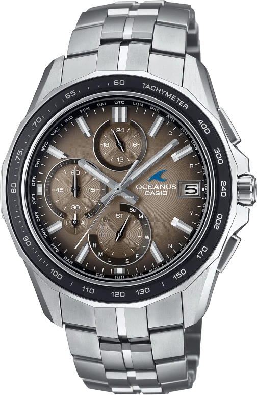 Casio,OCEANUS 47.50x42.80mm,47.50x42.80mm,Titanium,Sapphire,glass,Brown,Quartz,Chronograph,Date,Day,World Time,Sapphire,Crystal Glass,Round,OCWS7000RA5A