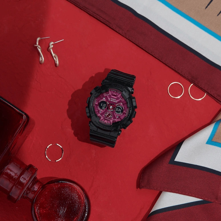 Casio,G-SHOCK 45.90mm,45.90mm,Resin,Pink Red,Quartz,Countdown,Chronograph,Month,Date,Hardlex,Round,GMAS120RB,GMAS120RB-1A