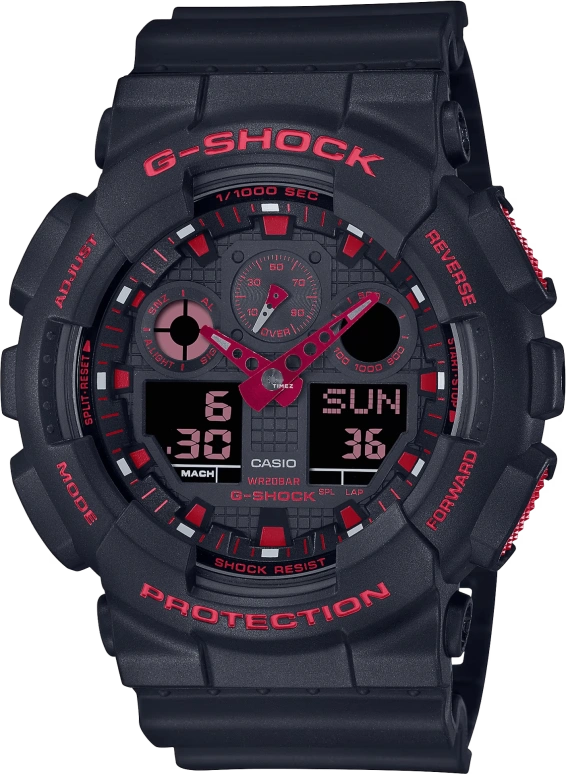 Casio,G-SHOCK 55x51.20mm,55x51.20mm,Resin,Black,Red,Quartz,Countdown,Chronograph,Month,Date,Hardlex,Round,GA100BNR,GA100BNR-1A