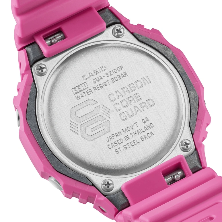 Casio,G-SHOCK 46.20x42.90mm,46.20x42.90mm,Carbon,Resin,Pink Red,Quartz,Countdown,Chronograph,Month,Date,Hardlex,Octagon,GMAS2100P,GMAS2100P-4A