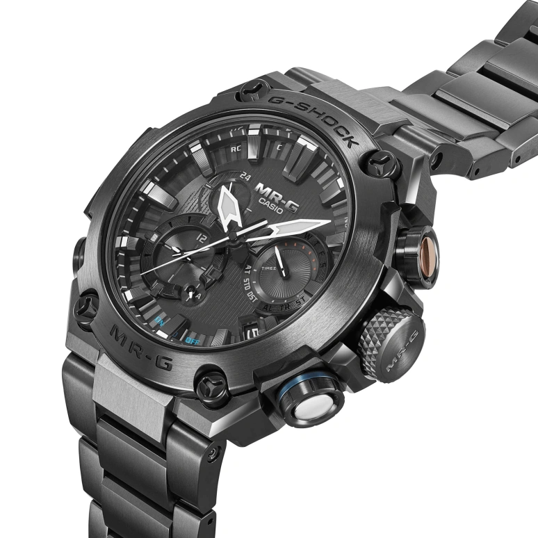 Casio,MR-G 54.70x49.80mm,54.70x49.80mm,Titanium,Black,Automatic,Countdown,Chronograph,Month,Date,Sapphire,Crystal Glass,Round,MRGB2000B,MRGB2000B-1A1