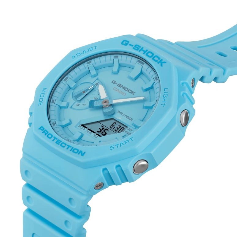 Casio,G-SHOCK 48.50x45.40mm,48.50x45.40mm,Carbon,Bio-sourced,Resin,Blue,Quartz,Countdown,Chronograph,Month,Date,Hardlex,Octagon,GA2100,GA2100-2A2