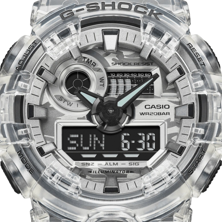 Casio,G-SHOCK 57.50x53.40mm,57.50x53.40mm,Resin,Black,Grey,Quartz,Countdown,Chronograph,Month,Date,Hardlex,Round,GA700SKC,GA700SKC-1A