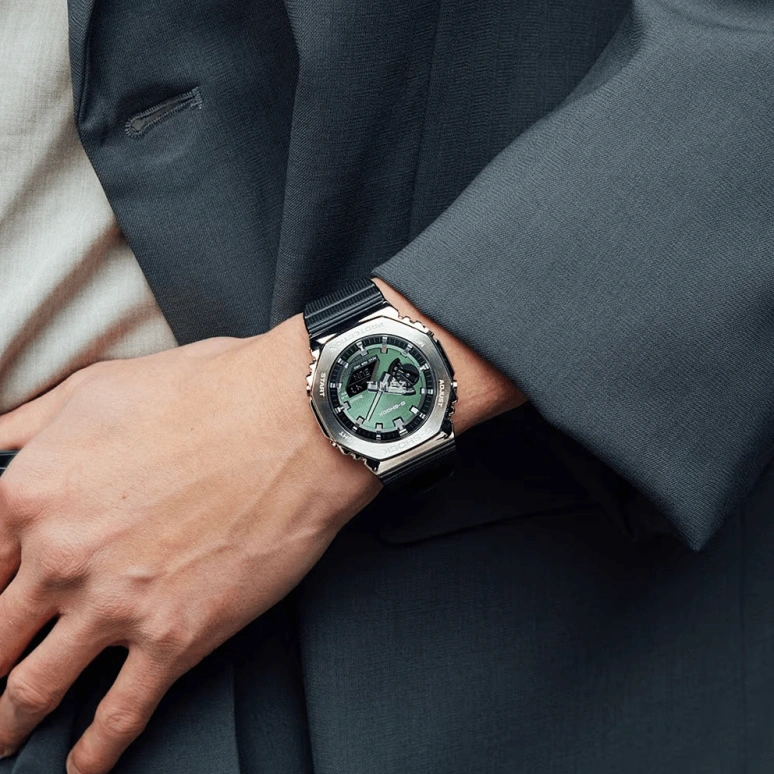 Casio,G-STEEL 49.30x44.40mm,49.30x44.40mm,Bio-sourced,Resin,Stainless Steel,Green,Quartz,Countdown,Chronograph,Month,Date,Hardlex,Octagon,GBM2100A,GBM2100A-1A3