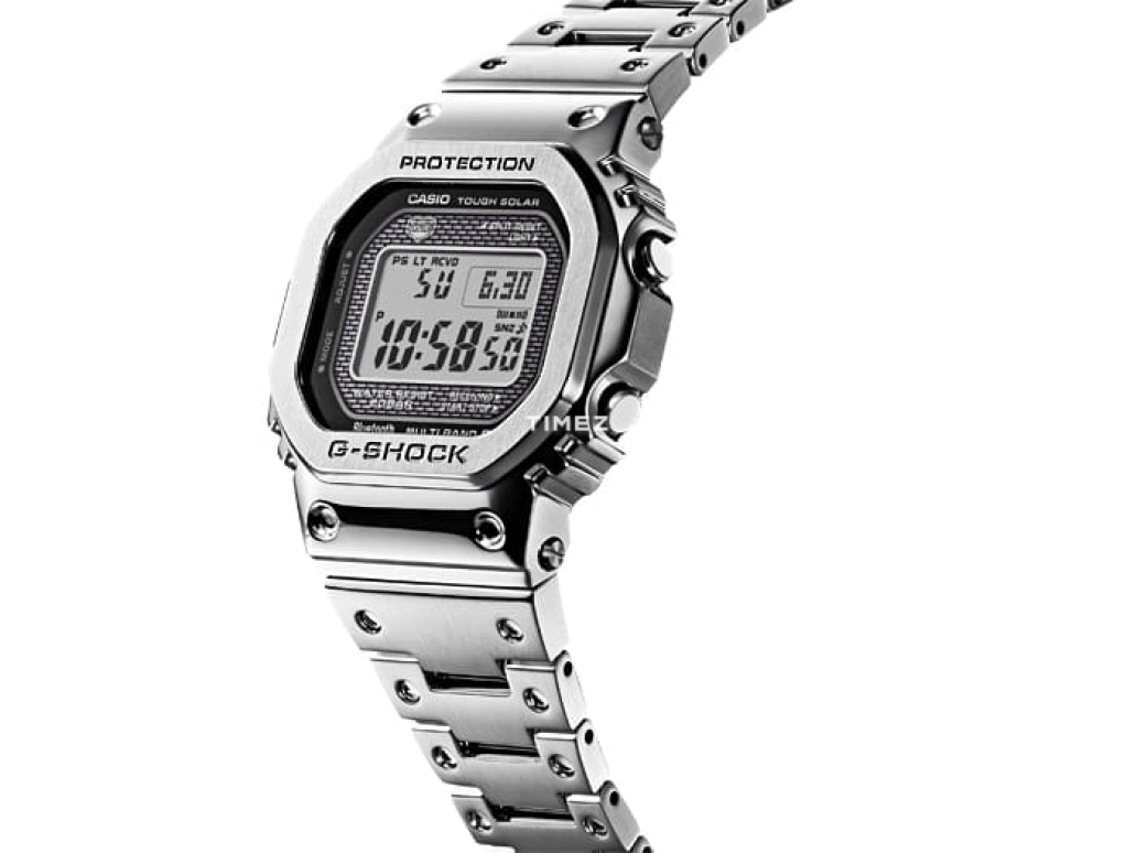 Casio,G-SHOCK 49.30x43.20mm,49.30x43.20mm,Stainless Steel,Black,Quartz,Countdown,Chronograph,Perpetual Calendar,Month,Square,Silver,GMW,GMW-B5000D-1