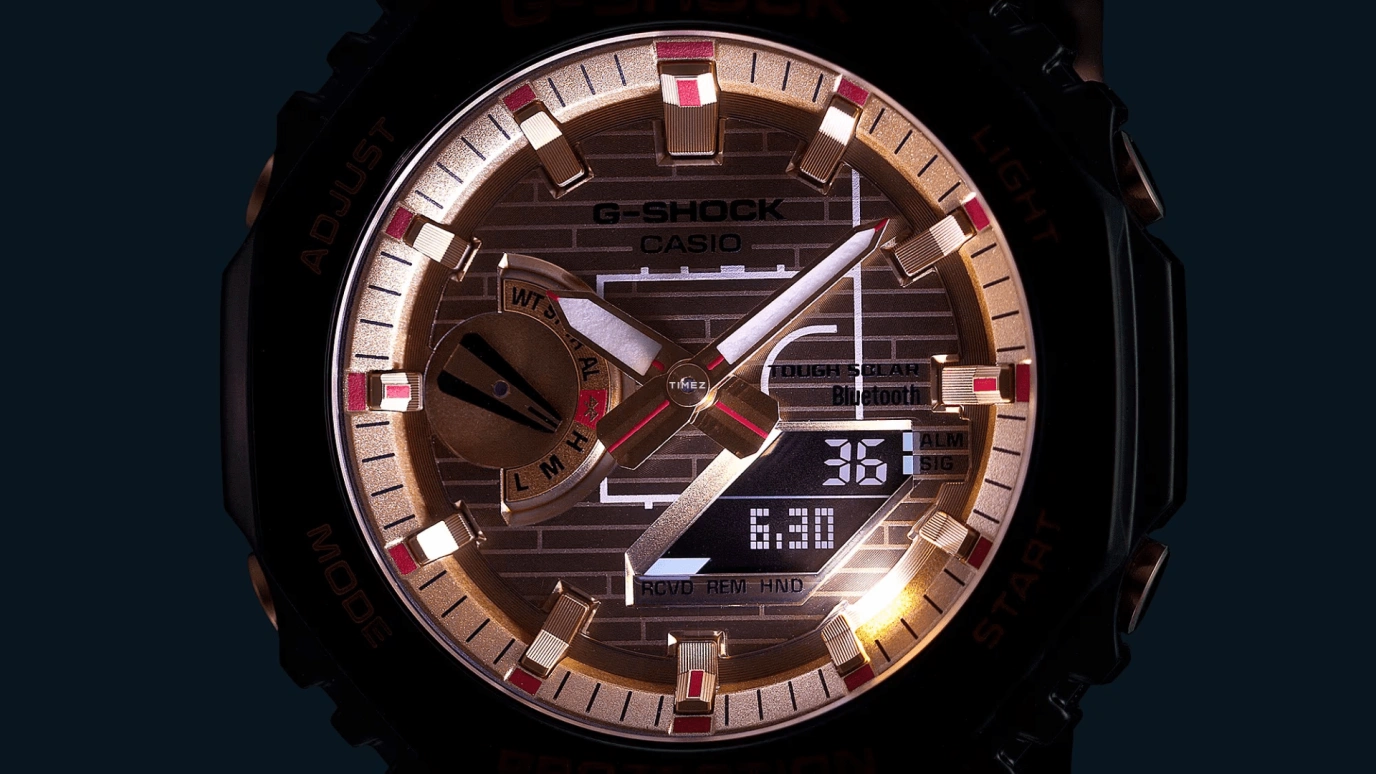 Casio,G-SHOCK 44.40mm,44.40mm,Bio-sourced,Resin,Gold,Quartz,Countdown,Chronograph,Month,Date,Hardlex,Octagon,GBM2100RH,GBM2100RH-1A