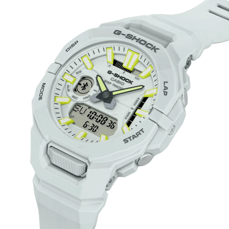 卡西欧,G-SHOCK 48.50x43.90毫米,48.50x43.90毫米,生物基,硅树脂,碳纤维,白色,石英,倒计时,计时,月历,星期历,矿物水晶,圆形,GBA950,GBA950-7A