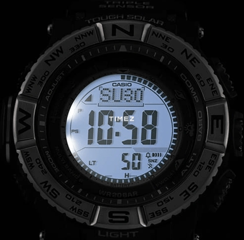 Casio,PROTREK 56.90x53.40mm,56.90x53.40mm,Stainless Steel,Resin,Grey,Quartz,Countdown,Chronograph,Month,Date,Hardlex,Glass,Round,PRW3500,PRW3500-1
