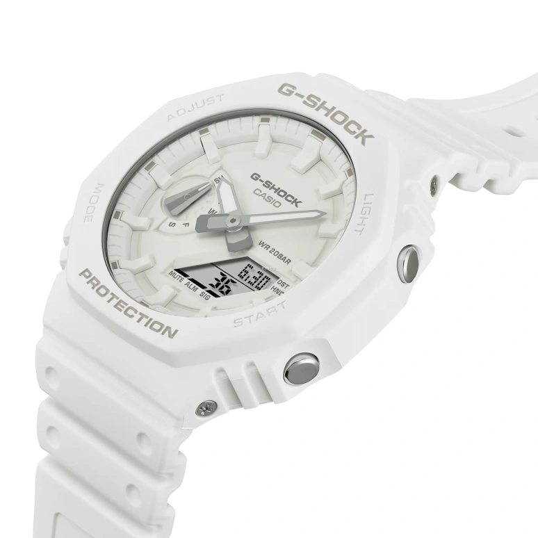 Casio,G-SHOCK 48.50x45.40mm,48.50x45.40mm,Carbon,Bio-sourced,Resin,White,Quartz,Countdown,Chronograph,Month,Date,Hardlex,Octagon,GA2100,GA2100-7A7