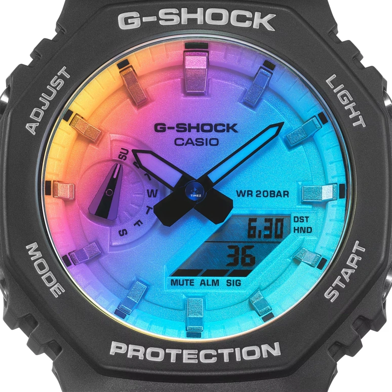 Casio,G-SHOCK 48.50x45.40mm,48.50x45.40mm,Resin,Carbon,Gradient,Blue,Quartz,Countdown,Chronograph,Month,Date,Hardlex,Octagon,GA2100SR,GA2100SR-1A