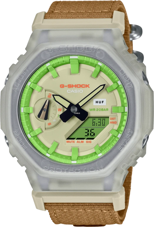 Casio,G-SHOCK 48.50x45.40mm,48.50x45.40mm,Resin,Carbon,Cream,Green,Quartz,Countdown,Chronograph,Month,Date,Hardlex,Octagon,GA2100HUF,GA2100HUF-5A