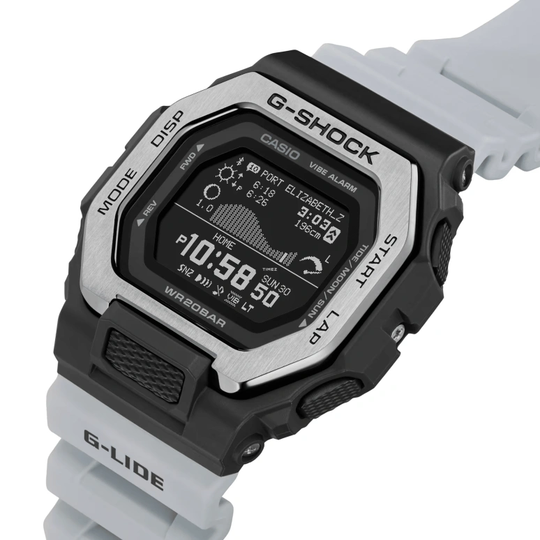 Casio,G-LIDE 50.90x46mm,50.90x46mm,Resin,Stainless Steel,Black,Quartz,Countdown,Chronograph,Month,Date,Hardlex,Square,GBX100TT,GBX100TT-8