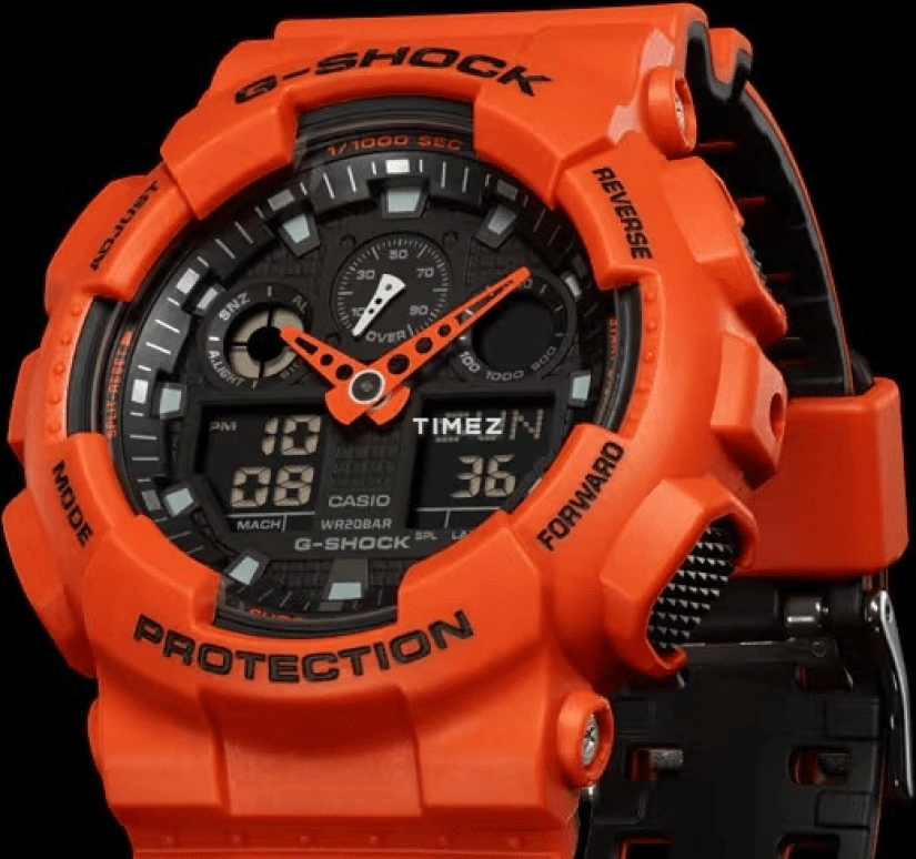 Casio,G-Shock GA-100 55x51.20mm,55x51.20mm,Resin,Black,Quartz,Countdown,Chronograph,Month,Date,Hardlex,Round,GA100L,GA100L-4A
