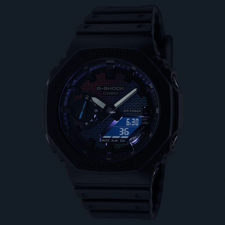 Casio,G-SHOCK 48.50x45.40mm,48.50x45.40mm,Resin,Carbon,Multi-Color,Quartz,Countdown,Chronograph,Month,Date,Hardlex,Octagon,GA2100RW,GA2100RW-1A