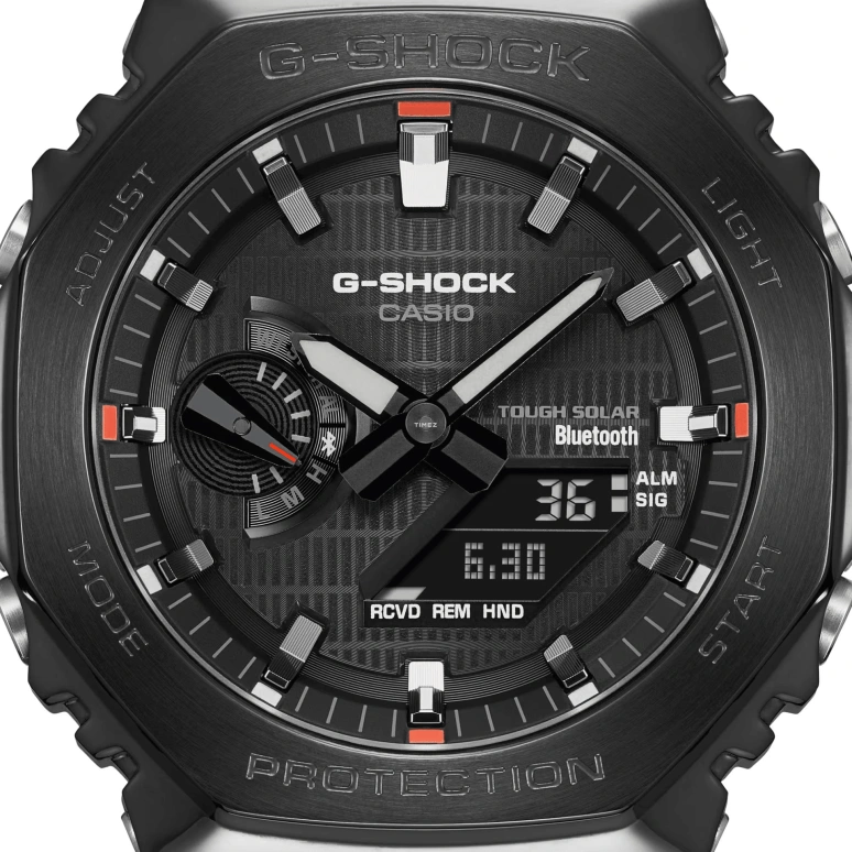 Casio,G-STEEL 49.30x44.40mm,49.30x44.40mm,Bio-sourced,Stainless Steel,Black,Quartz,Countdown,Chronograph,Month,Date,Hardlex,Octagon,GBM2100B,GBM2100B-7A