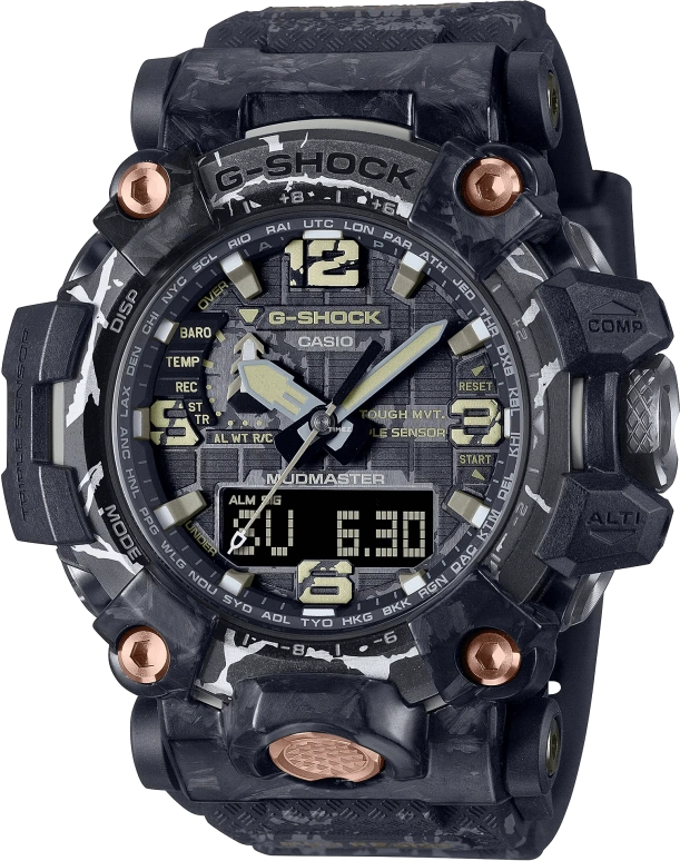 Casio,Mudmaster 54.40mm,54.40mm,Resin,Forged Carbon,Stainless Steel,Black,Quartz,Countdown,Chronograph,Month,Date,Sapphire,Round,GWG2000CR,GWG2000CR-1A