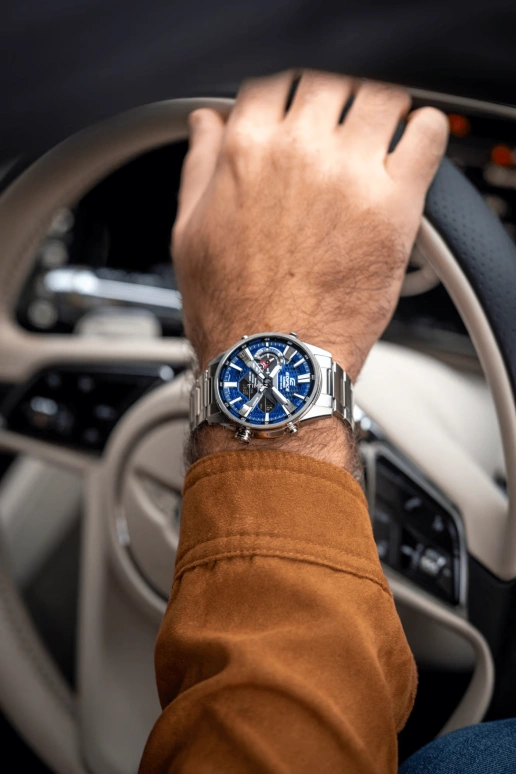 Casio,EDIFICE 50x46mm,50x46mm,Stainless Steel,Blue,Quartz,Countdown,Chronograph,Date,Day,Sapphire,Crystal Glass,Round,ECBS100D,ECBS100D-2A