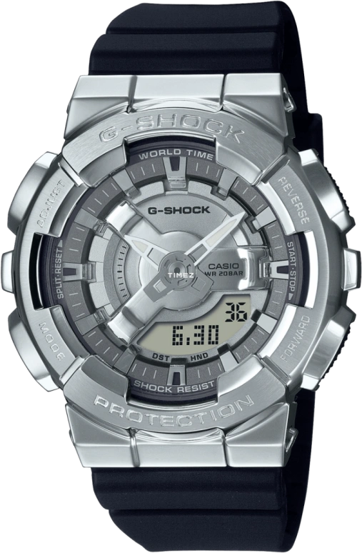 Casio,G-SHOCK 46x42mm,46x42mm,Resin,Stainless Steel,Silver,Quartz,Countdown,Chronograph,Month,Date,Hardlex,Round,GMS110,GMS110-1A