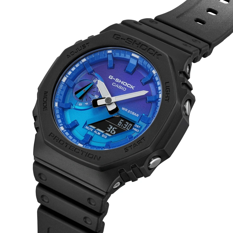 Casio,G-SHOCK 45.40mm,45.40mm,Carbon,Resin,Bio-sourced,Purple,Gradient,Dual,Quartz,Countdown,Chronograph,Month,Date,Hardlex,Octagon,GA2100FL,GA2100FL-1A