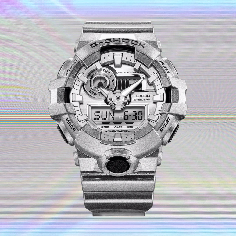Casio,G-SHOCK 57.50x53.40mm,57.50x53.40mm,Resin,Silver,Quartz,Countdown,Chronograph,Month,Date,Hardlex,Round,GA700FF,GA700FF-8A