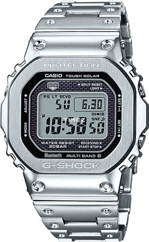 Casio,G-SHOCK 49.30x43.20mm,49.30x43.20mm,Stainless Steel,Black,Quartz,Countdown,Chronograph,Perpetual Calendar,Month,Square,Silver,GMW,GMW-B5000D-1