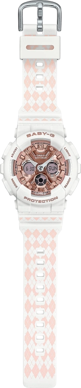Casio,BABY-G 43.50mm,43.50mm,Resin,Rose Gold,Quartz,Countdown,Chronograph,Month,Date,Hardlex,Round,BA130SP,BA130SP-7A