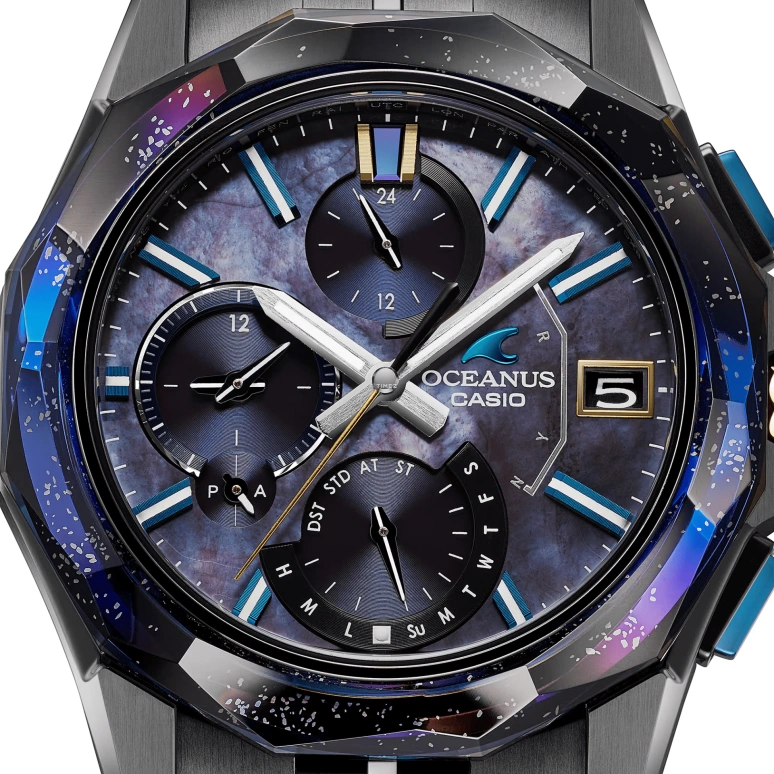 Casio,OCEANUS 47.10x42.50mm,47.10x42.50mm,Titanium,Purple,Quartz,Date,Day,Power Reserve Indicator,World Time,Sapphire,Crystal Glass,Round,OCWS6000BV1A