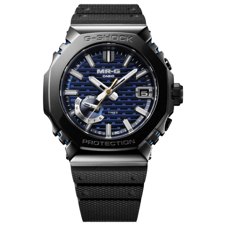 Casio,MR-G 49.50x44.40mm,49.50x44.40mm,Titanium,Cobalt Alloy,Blue,Black,Quartz,Date,Day,Retrograde,MRGB2100R,MRGB2100R-2A