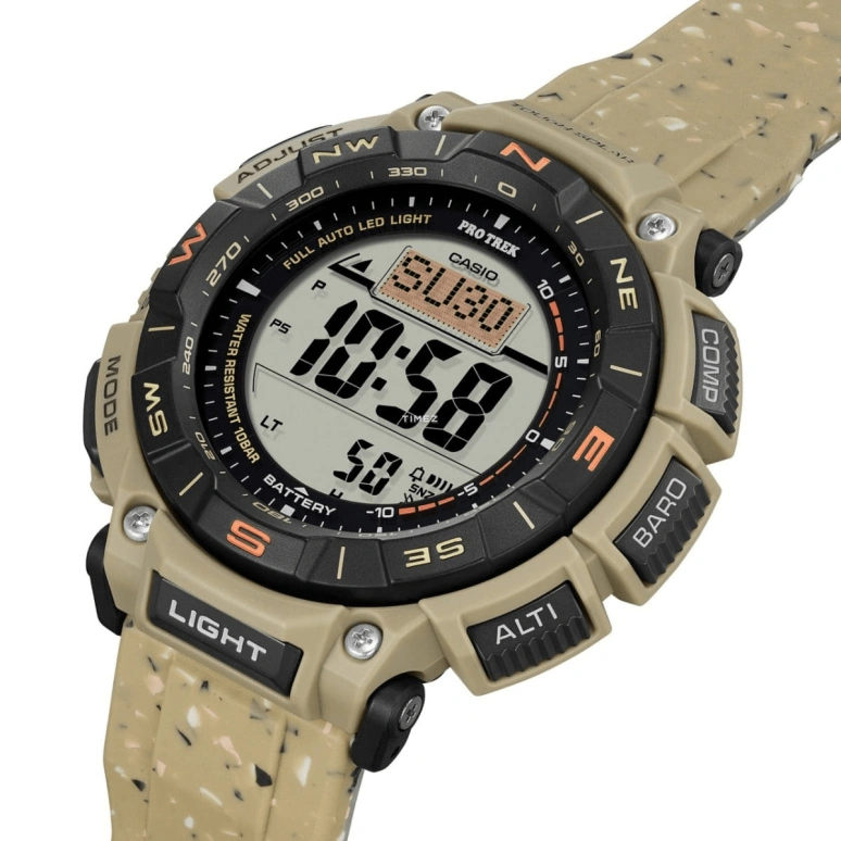 Casio,PROTREK 54.70x51.70mm,54.70x51.70mm,Resin,Bio-sourced,Grey,Quartz,Countdown,Chronograph,Month,Date,Hardlex,Glass,Round,PRG340SC,PRG340SC-5