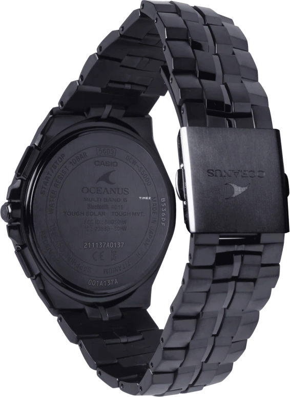 Casio,OCEANUS 48.80x42.30mm,48.80x42.30mm,Titanium,Black,Quartz,Date,Day,Power Reserve Indicator,World Time,Sapphire,Crystal Glass,Round,OCWS5000B,OCWS5000B-1A
