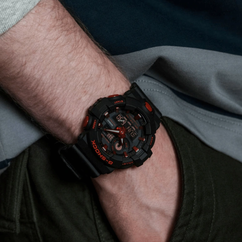 Casio,G-SHOCK 53.40mm,53.40mm,Resin,Black,Red,Quartz,Countdown,Chronograph,Month,Date,Hardlex,Round,GA700BNR,GA700BNR-1A