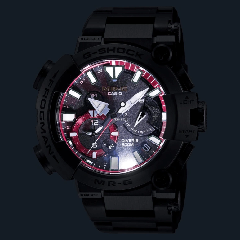 Casio,MR-G 56x49.70mm,56x49.70mm,Titanium,Black,Quartz,Countdown,Chronograph,Month,Date,Sapphire,Glass,Round,MRGBF1000B,MRGBF1000B-1A