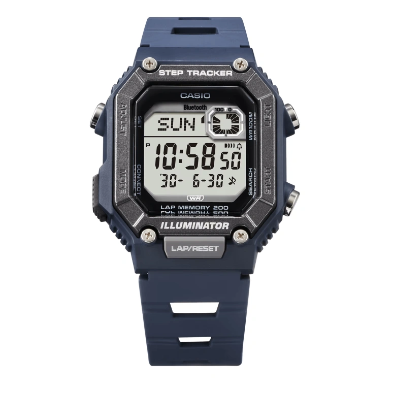Casio,DIGITAL 46.20x41.30mm,46.20x41.30mm,Resin,Grey,Quartz,Countdown,Chronograph,Month,Date,Plexi,Glass,Square,WSB1000,WSB1000-2AV