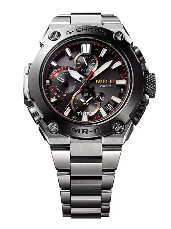 Casio,MR-G 52.20x46.30mm,52.20x46.30mm,Titanium,Black,Quartz,Countdown,Chronograph,Month,Date,Sapphire,Crystal Glass,Round,MRGB1000D,MRGB1000D-1A