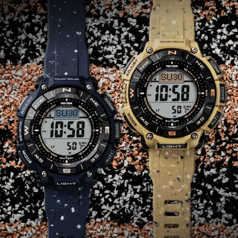 Casio,PROTREK 54.70x51.70mm,54.70x51.70mm,Resin,Bio-sourced,Grey,Quartz,Countdown,Chronograph,Month,Date,Hardlex,Glass,Round,PRG340SC,PRG340SC-5